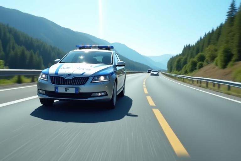 Österreichisches Polizeiauto auf einer Autobahn